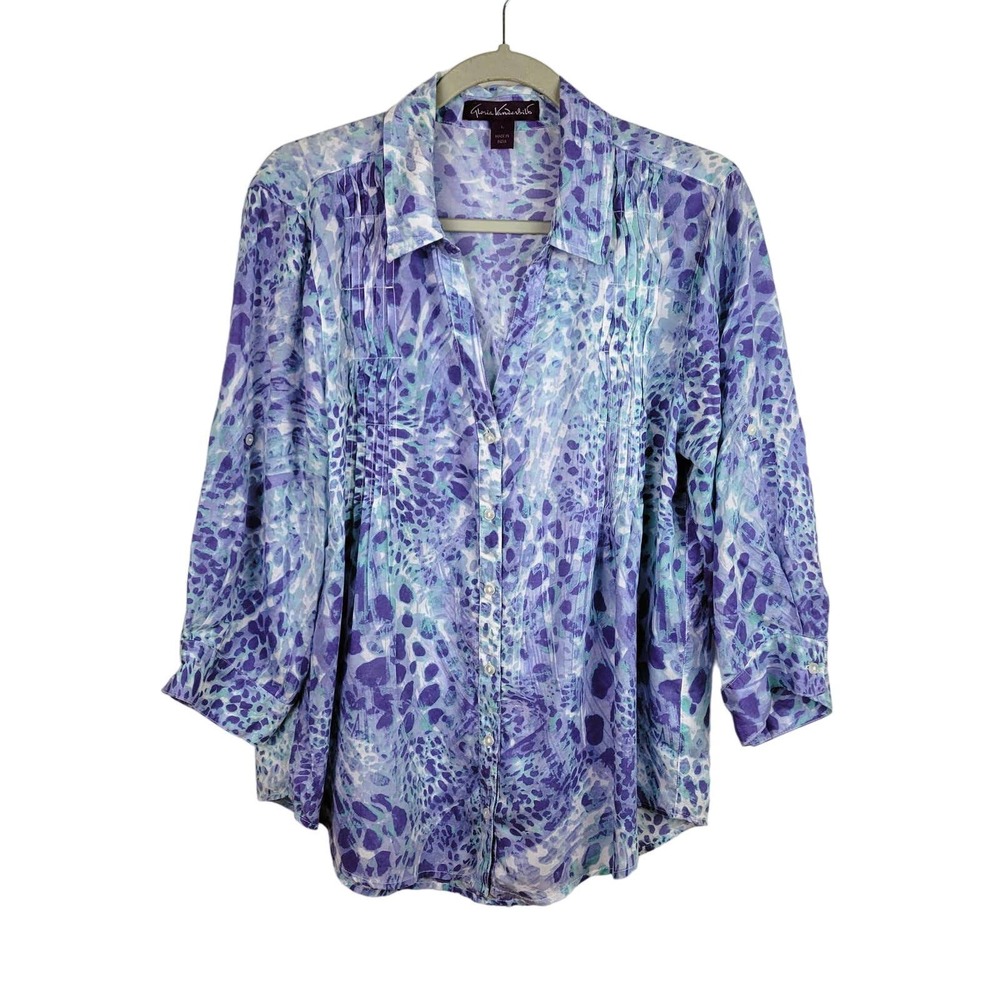 Blue Watercolor 3/4 Sleeve Blouse Women's L - Picture 1 of 5